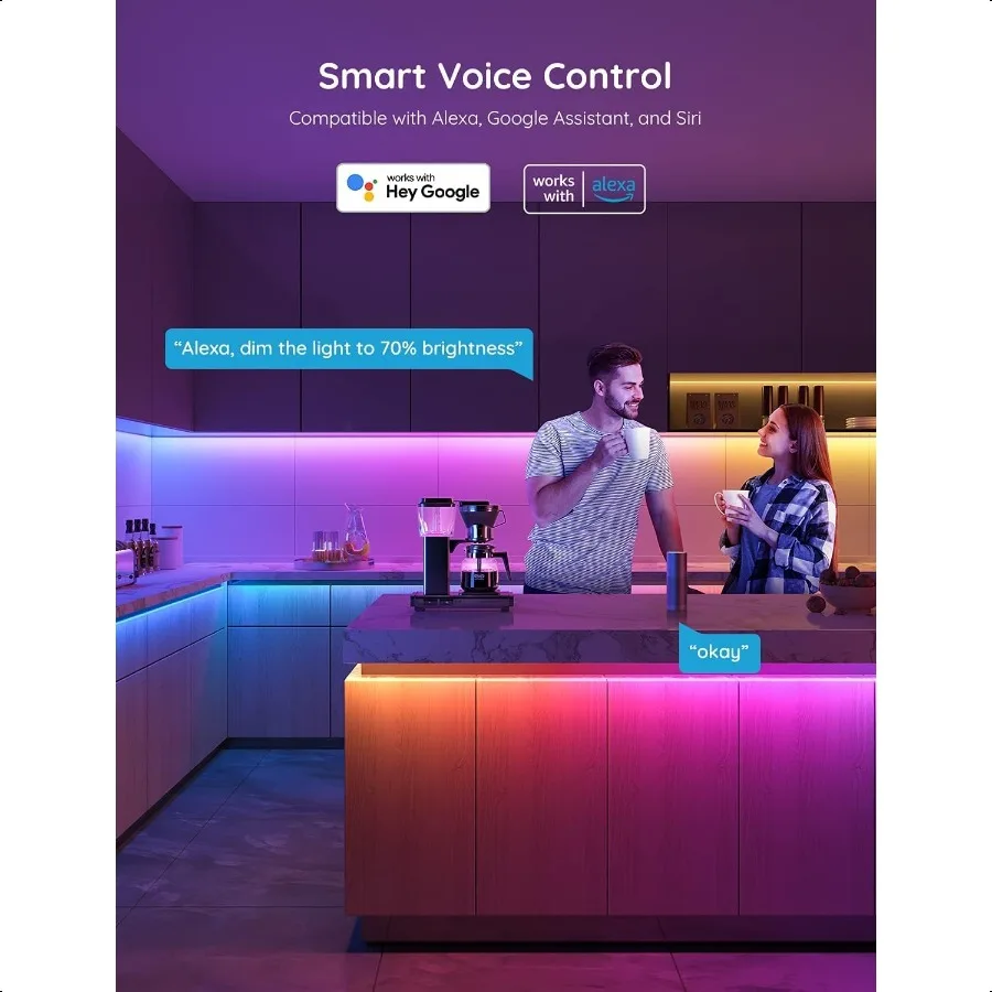 RGBIC 알렉사 LED 스트립 라이트 5m 스마트 WiFi LED 조명, 알렉사 및 구글 어시스턴트와 연동, 분할 DIY 음악 동기화 색상 변경