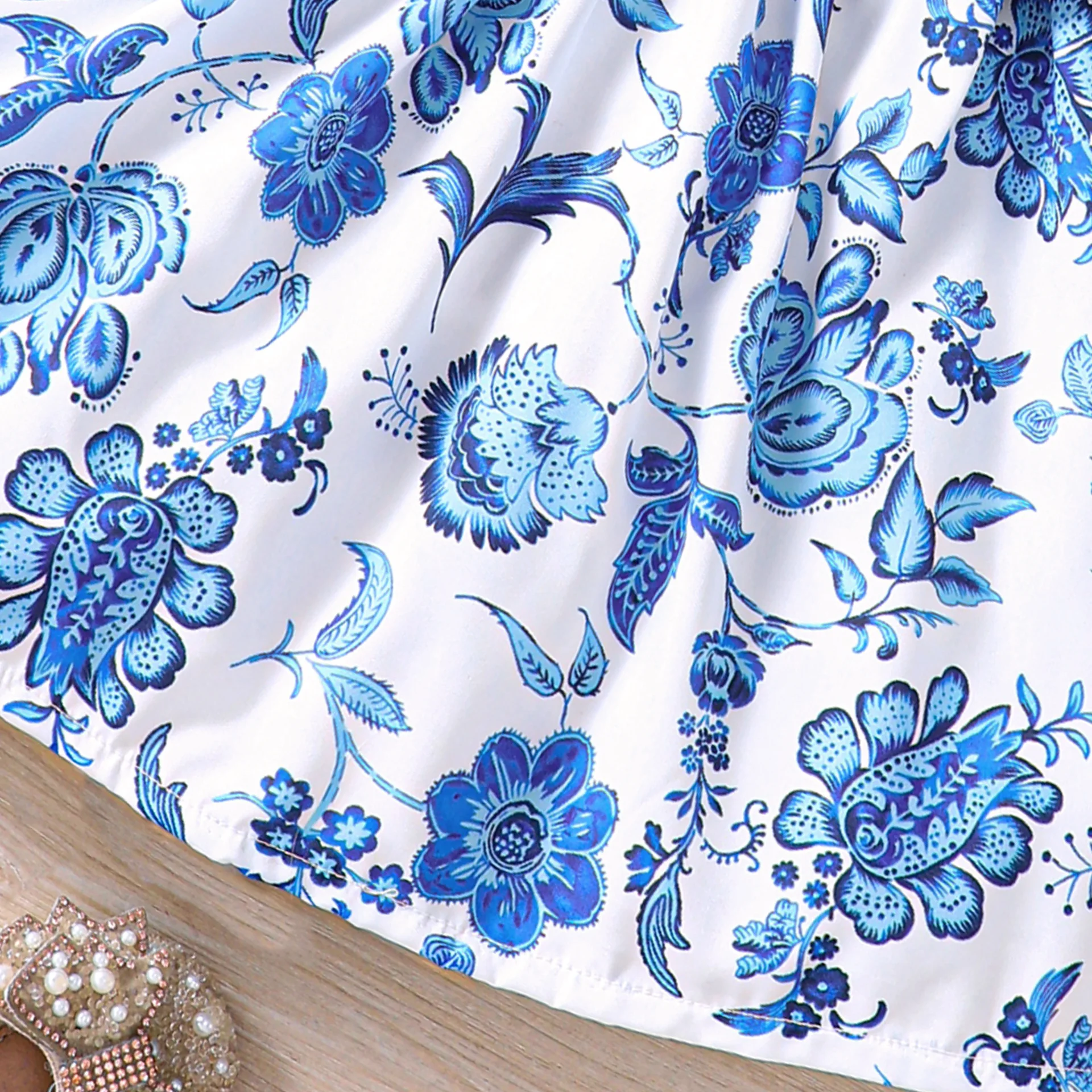 2024 Summer New Arrival Girls Sleeveless O Neck Bow Print Floral Denim Blue Designer Cute Party Princess Dress Custume 8-12T