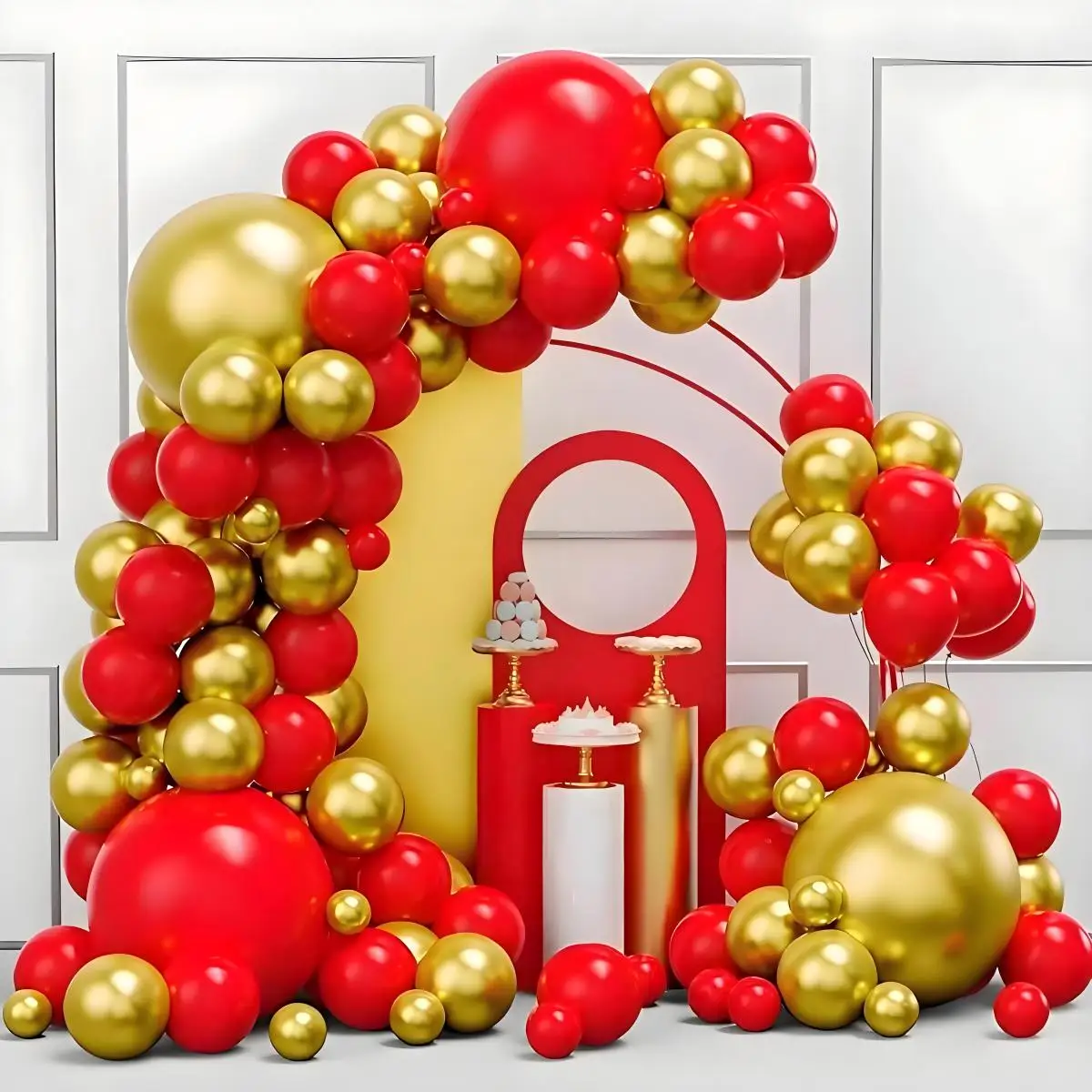 106-teiliges Ballon-Set, Ballon-Girlanden-Set mit rotem und goldenem Thema, geeignet für Hochzeitsatmosphäre, Dekoration, Geburtstagsparty-Dekoration, Urlaubsdekoration