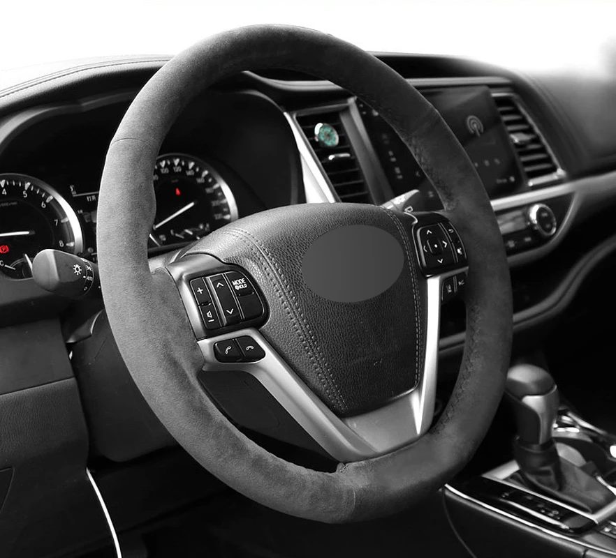 Genuine Leather Black Thread Steering Wheel Cover Wrap for Alcantera Car Accessories Specifically for Toyota Highlander Sienna