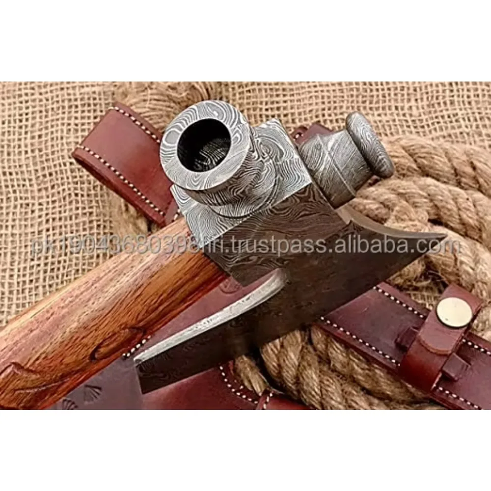 High Quality Damascus Axe Wooden Handle Drop Forged High Damascus Steel Axe Viking Axe Blade Etching