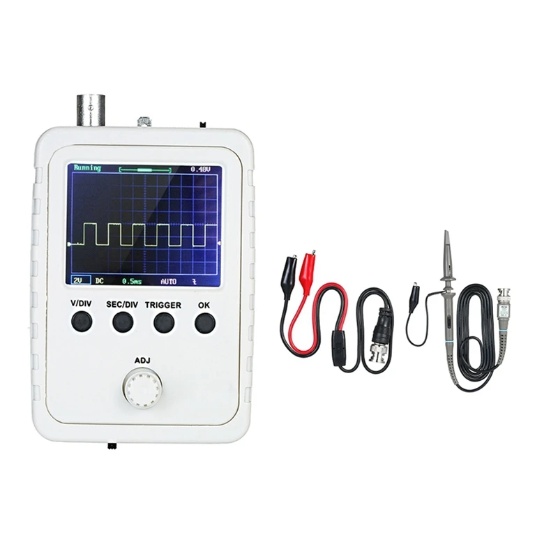 Mini Oscilloscope Handheld Digital Oscilloscope With 0-200Khz Bandwidth 1M Sampling Rate With Probe EU Plug Durable White