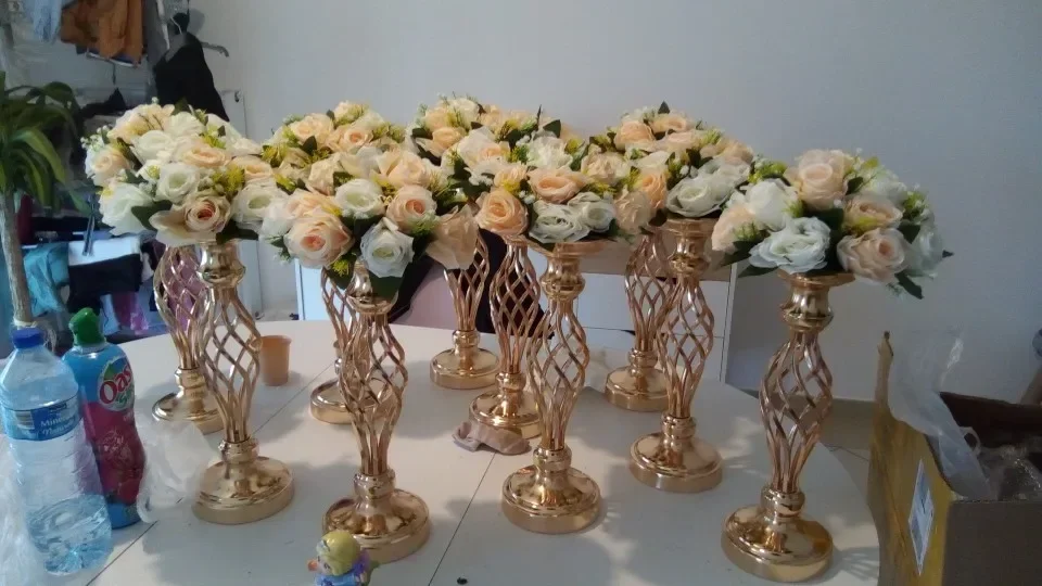 10 Stück Goldene Blumenvasen, Kerzenständer, Deko-Ständer für Hochzeiten, Partys, Events, Tischdekoration, Säulenkerzenhalter – Detail 13
