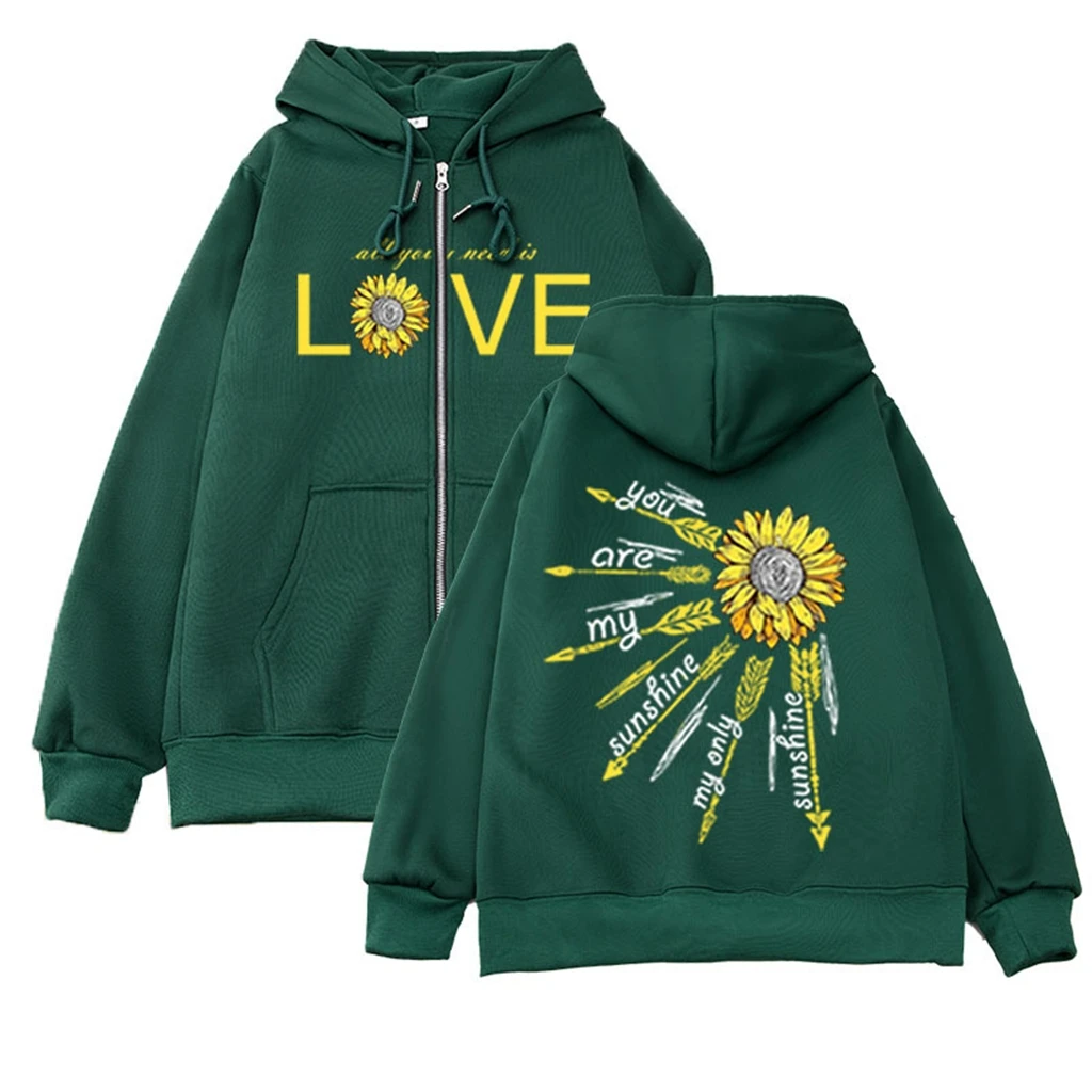 KPOP ins STYLE you are my sunshine zipper Hooded Loose Men's Women's hoodie round neck loose WARM sweater OVERSIZE CLOTHING