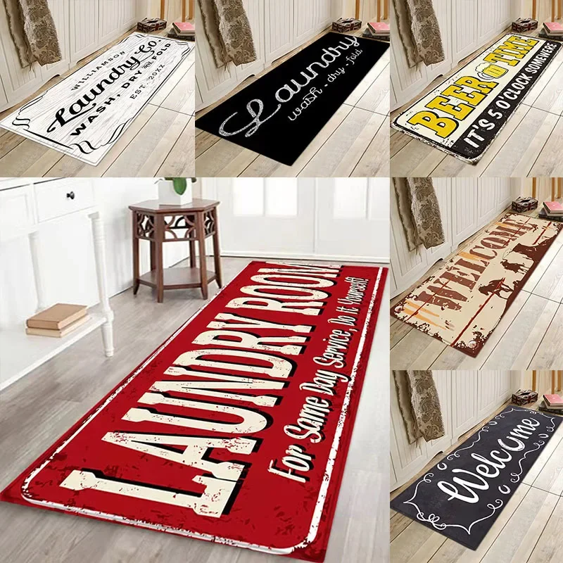 

3D Letter Printed Laundry Room Door Mat Bedroom Hallway Doorway Kitchen Rug Long Strip Durable Area Rugs Carpet Home Decoration