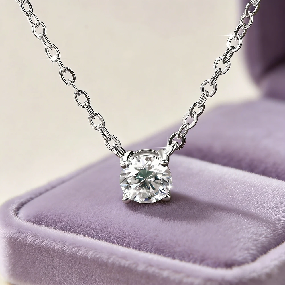 IOGOU 14k Gold Filled 5mm 4mm D Color Moissanite Pendant Necklace for Women Jewelry CRA Certificate Simple Four Claw Collar Gift