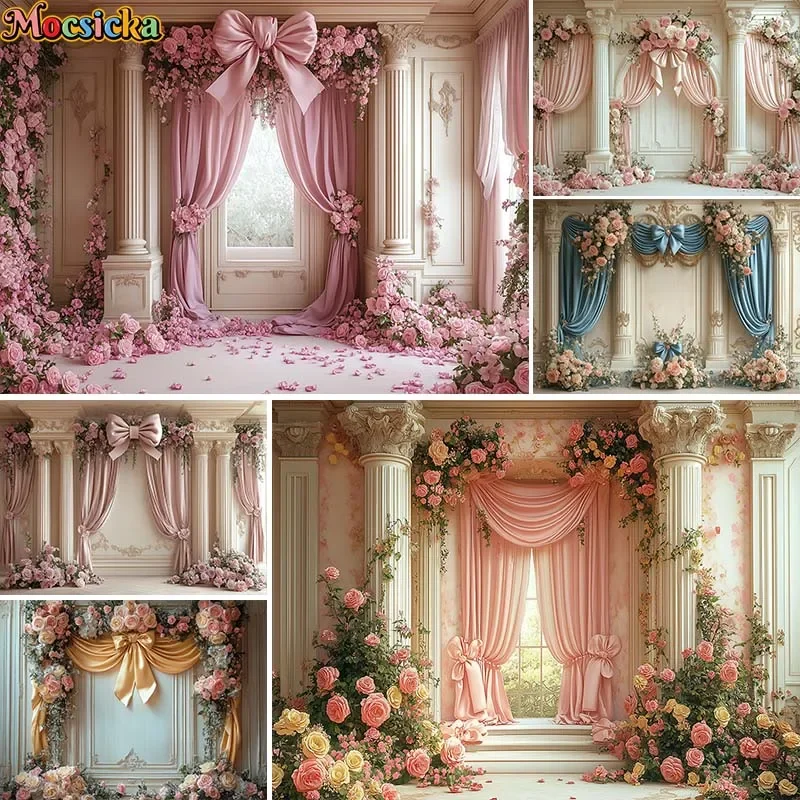 Mocsicka Pink Arch Backdrop Flower Wall Curtain Wedding Photo Backdrops Birthday Party Baby Shower Decora Background Props