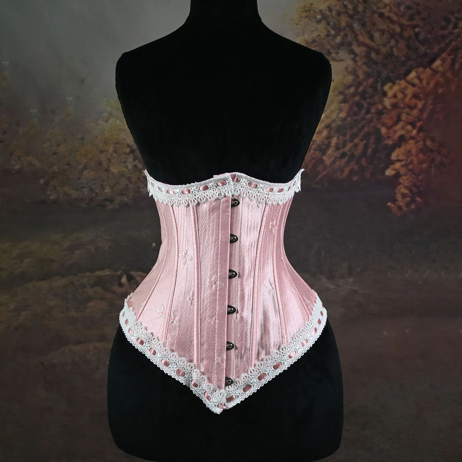 vintage-pink-satin-underbust-corset-lace-trim-women's-waist-trainer-cincher-belt-slimming-body-shaper-for-dresses