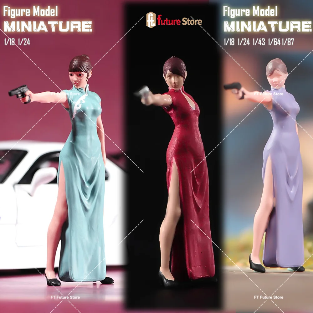 Miniatures Figures 1/87 1/64 1/43 1/24 1/18 Beauty Killer Long Cheongsam Figure Doll Figurine Creative Scene Prop For Cars Decor