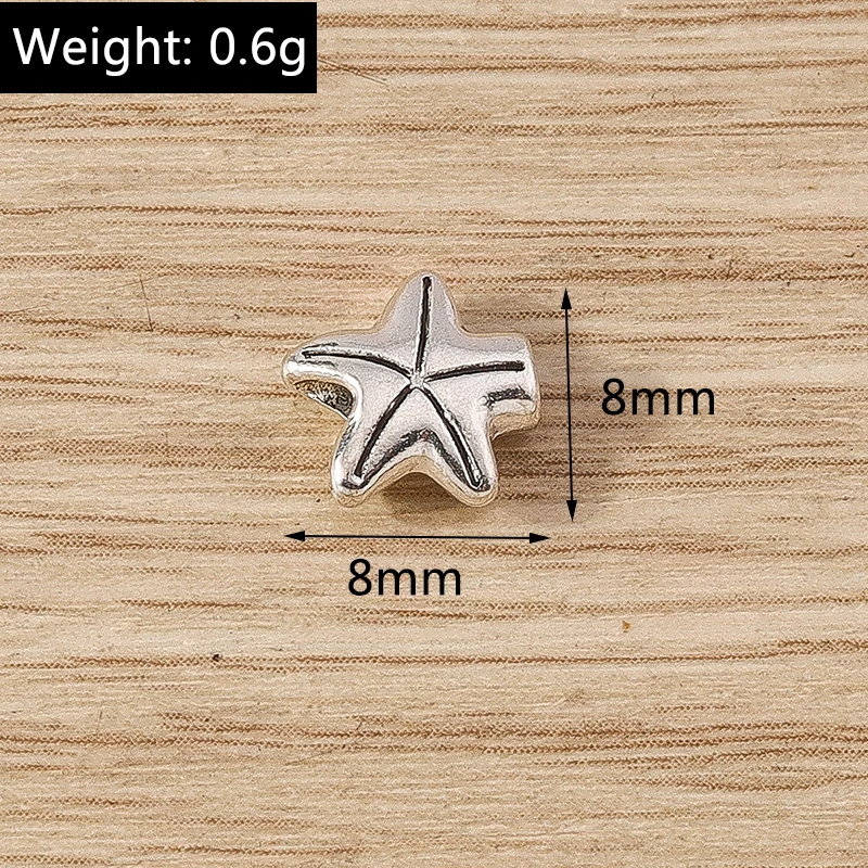 20pcs Cute Mermaid Life Charms Alloy Turtle Starfish Fish Shell Small Hole Loose Spacer Beads for Jewelry Making DIY Craft Gift
