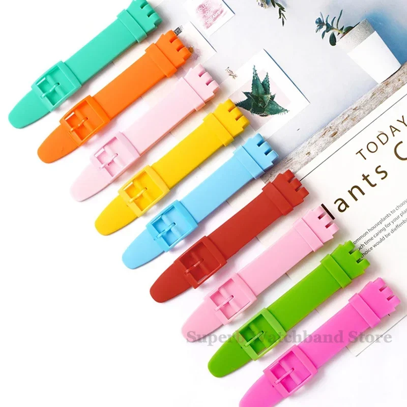 Silicone Watch Band for Swatch 17mm 19mm 20mm 16mm Colorful Sports Band Replacement Wrist Bracelet Silicone Watch Accessories