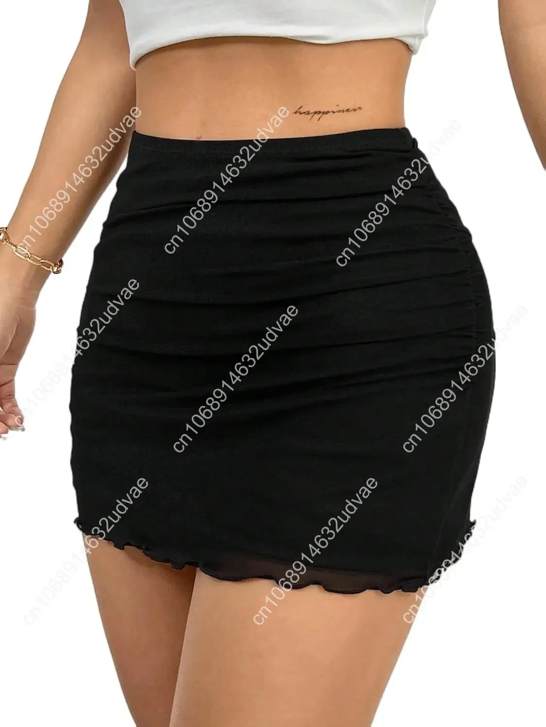 Avanova Damska Siateczkowa Mini Spódniczka Bodycon z Wysokim Stanem, Marszczona Letnia Krótka Spódniczka