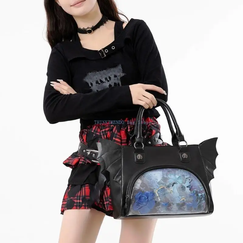 

340D Women Gothic Bag Adjustable Shoulder Strap PU Handbag Wear Resistant Lightweight Crossbody Bag for Office Travel