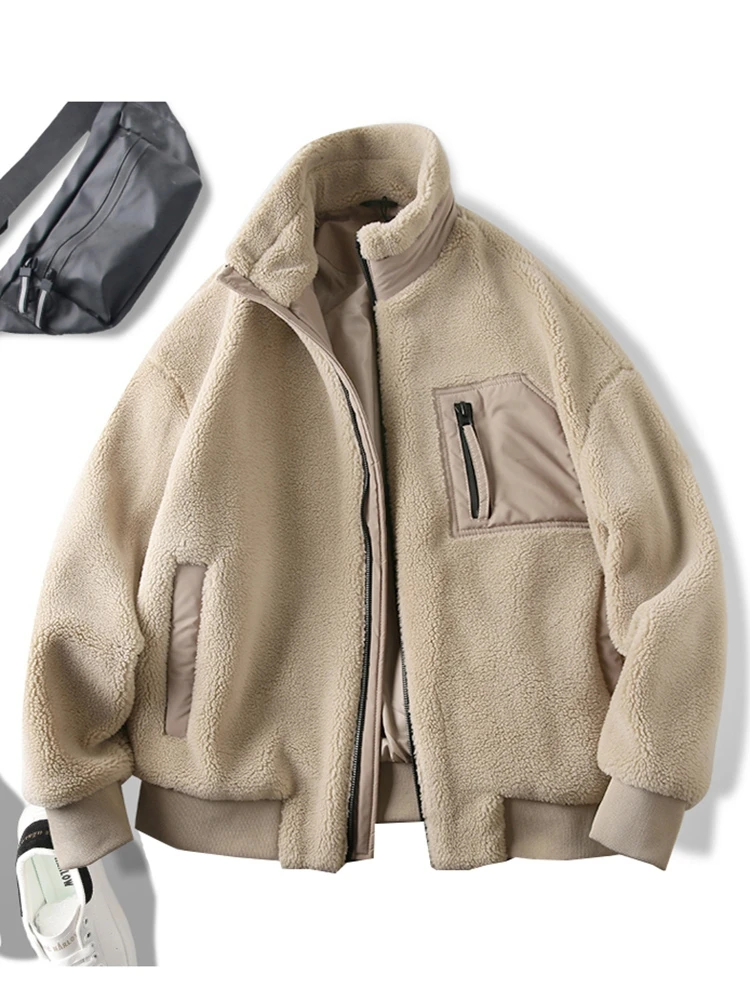 

Men's Fce Lined Stand Collar Jaet Thiened Casual Sle Pure Color Zipper Closure Warmth Youth Faion Winter Outerwear
