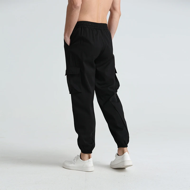 Men s Sports Cargo Pants Plain Drawstring High Waist Loose Casual Trousers with Pockets