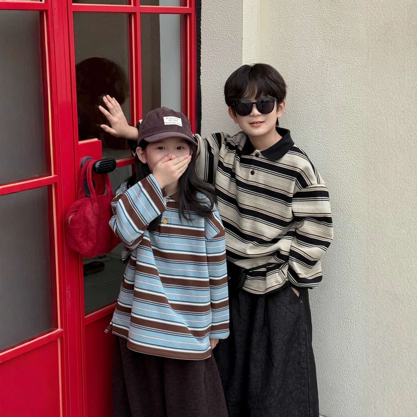 

Children's Polo Sweatshirt 2025 Autumn And Winter Korean Wide Striped Contrast Lapel Boy's Polo Shirt Casual Sweater Tops