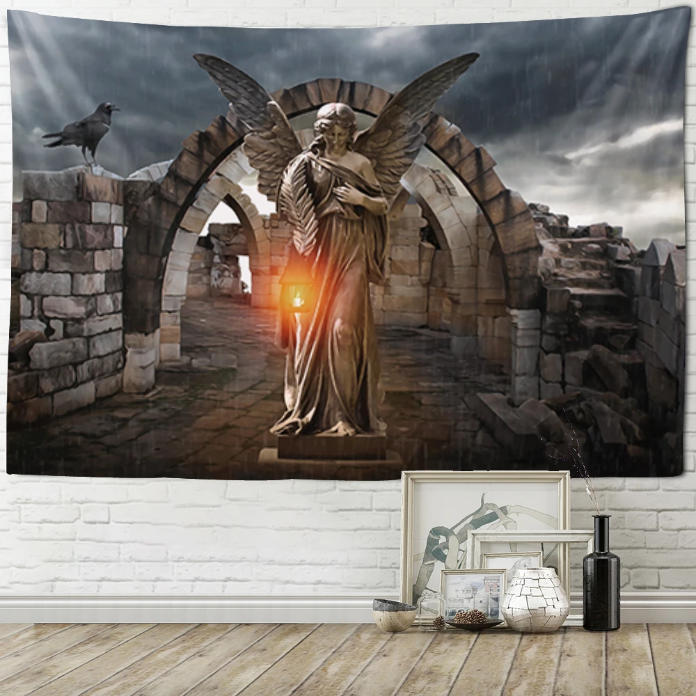 

Vintage Mural Plaster Angels and Demons Wall Tapestry Blanket Art Hanging at Home Living Room Bedroom Home Decor