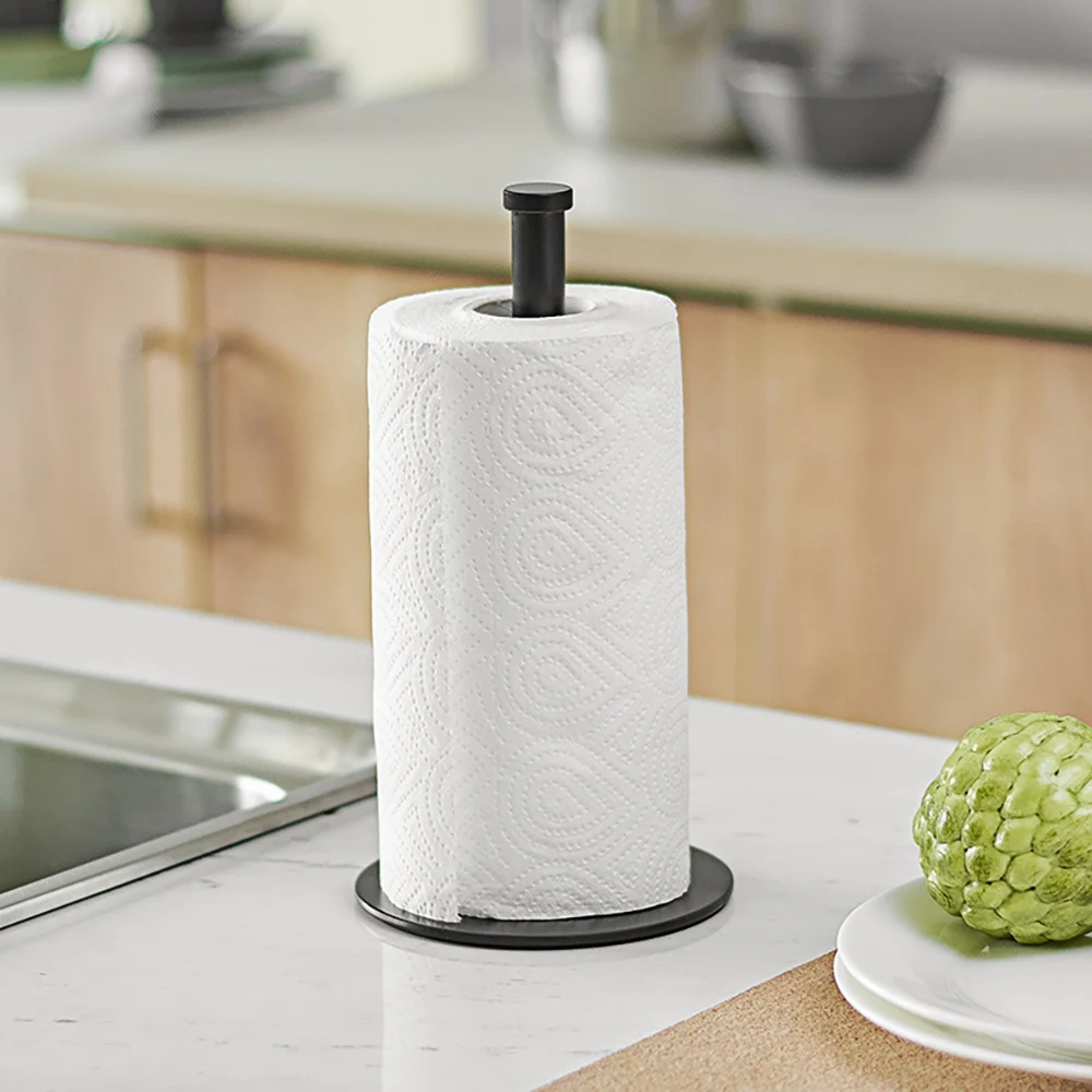 Desktop Roll Paper Holder Kitchen Vertical Paper Holder Stainless Steel Paper Towel Holder for Kitchen Countertop Black image 3