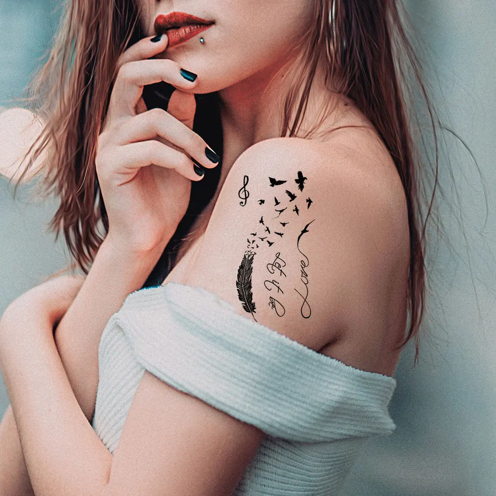 30 Sheets Hand Tattoo Love Flower Note Letter Black Small Design Temporary Tattoo Stickers for Men Women Waterproof Fake Tattoo