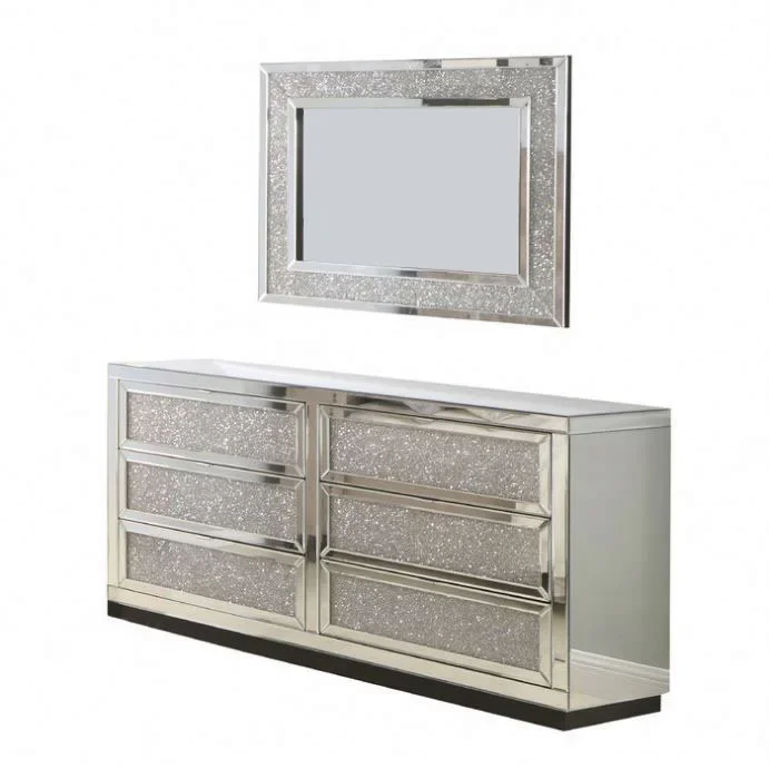 

Living Room Furniture 6 Drawer Mirrored Cabinet Table Crushed Diamond Dresser With Wall Mirror For Bedroom