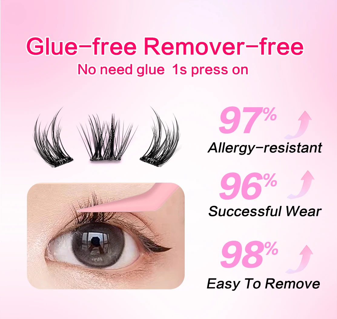 FindLove 5D-Wimpern ohne Kleber, kein Kleber erforderlich, 11–12 mm Wimpern, W-Form, selbstklebend, wiederverwendbar, langlebig, vorgeklebtes Wimpern-Make-up – Detail 7