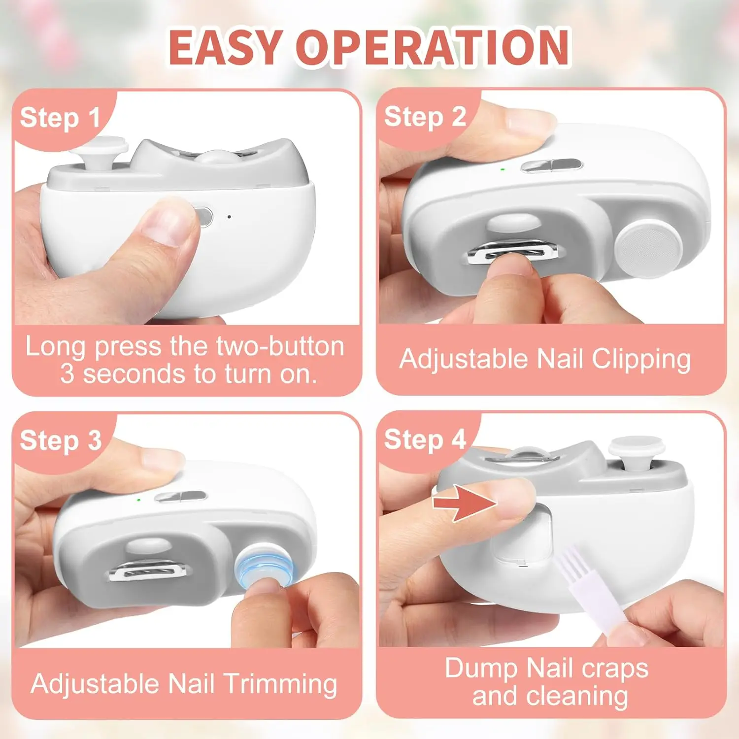 ماكينة قص الأظافر الكهربائية الأوتوماتيكية - قطاعة أظافر تلقائية 2 في 1 ومطحنة تلميع للأطفال والكبار #3