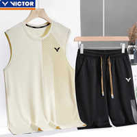 Victor 2025 New Men's and Women's Same Badminton Suit, Quick-drying and Breathable Casual Short-sleeved Vest and Shorts Set