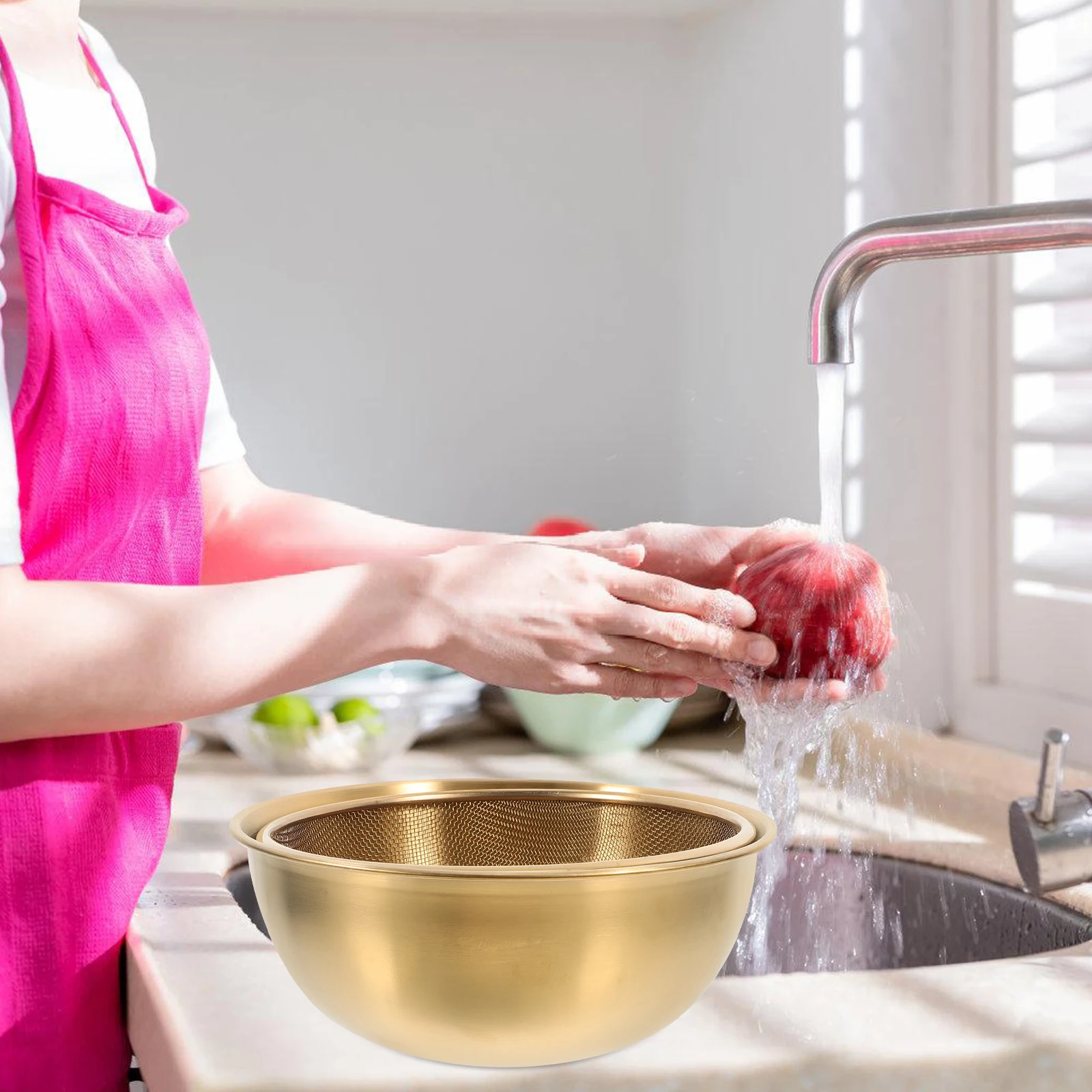 

2Pcs Kitchen Strainer Basket Set Stainless Steel Fine Mesh Drain Pan for Rice Cleaning Vegetable Washing Tool Fine Mesh Strainer