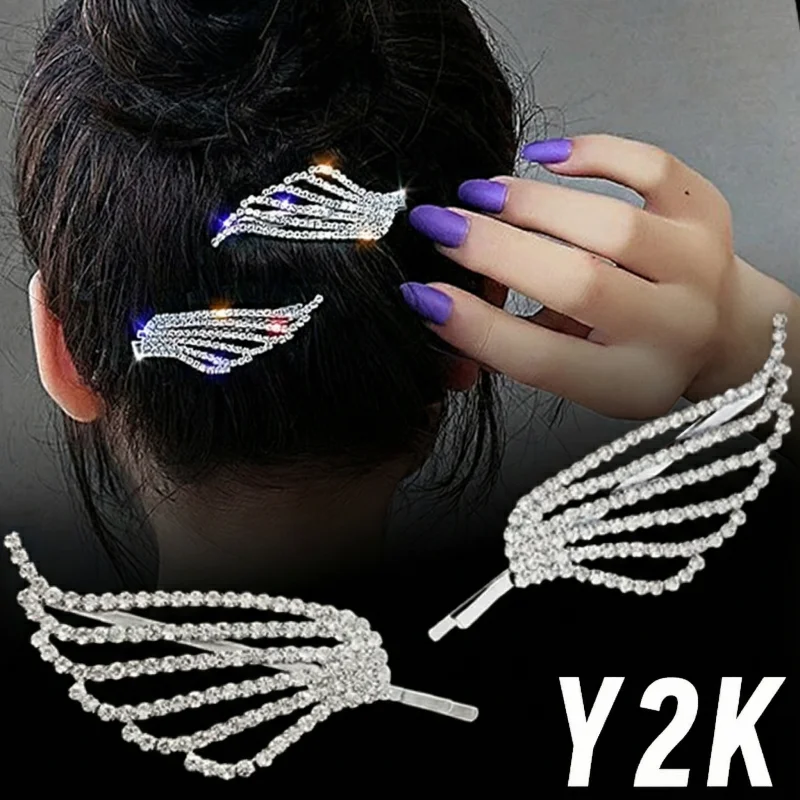 

Vintage Sliver Hair Clip Wing Style Rhinestone Hairpins Punk Y2K Korean Hair Accessories for Women Party Wedding Headwear Gifts