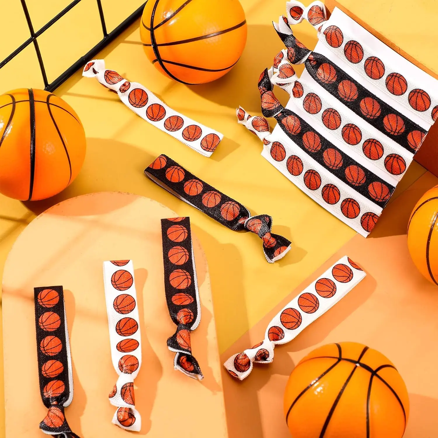 50Pcs/200Pcs Football Volleyball Basketball Print Knoted Hair Accessories Sport Theme Elastic Headbands