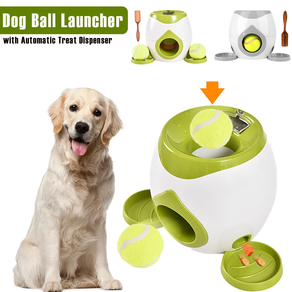 

Dog Ball Launcher with Automatic Treat Dispenser Interactive Dog Ball Thrower Machine Fun Pet Training Toys for Indoor Outdoor
