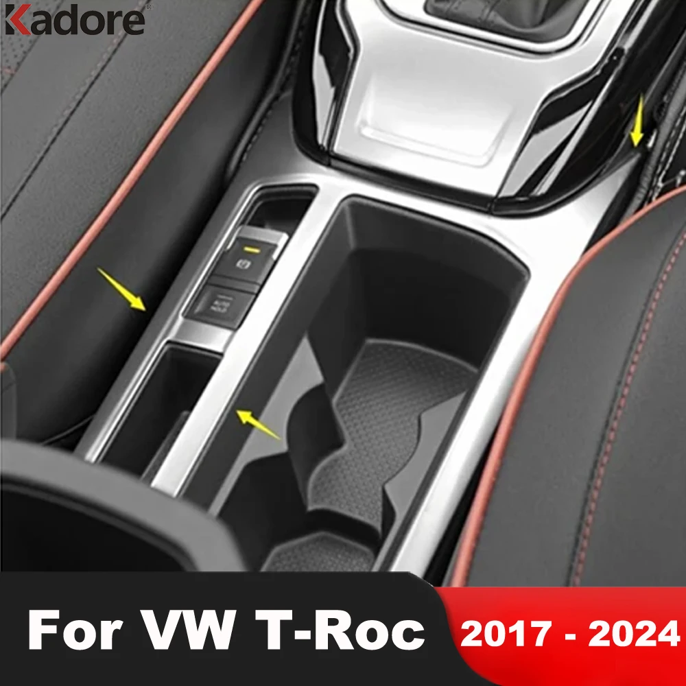 Car Center Console Water Cup Holder Frame Cover Trim For Volkswagen VW T-Roc TROC 2017-2022 2023 2024 Matte Interior Accessories