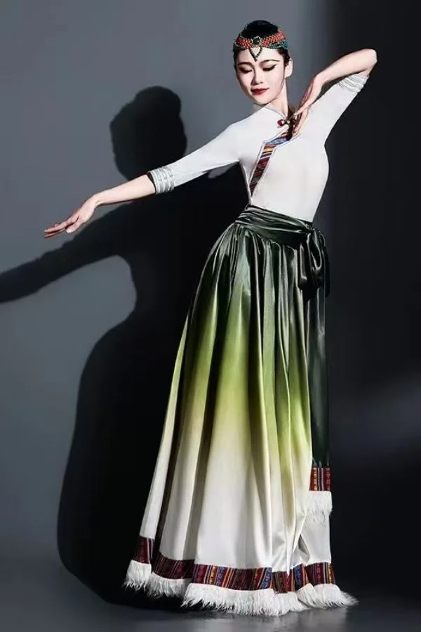 Classic Tibetan Dance Costume Ethnic Minority Flying Goddess Skirt Halloween Christmas Carnival Stage Performance Large Hem Suit