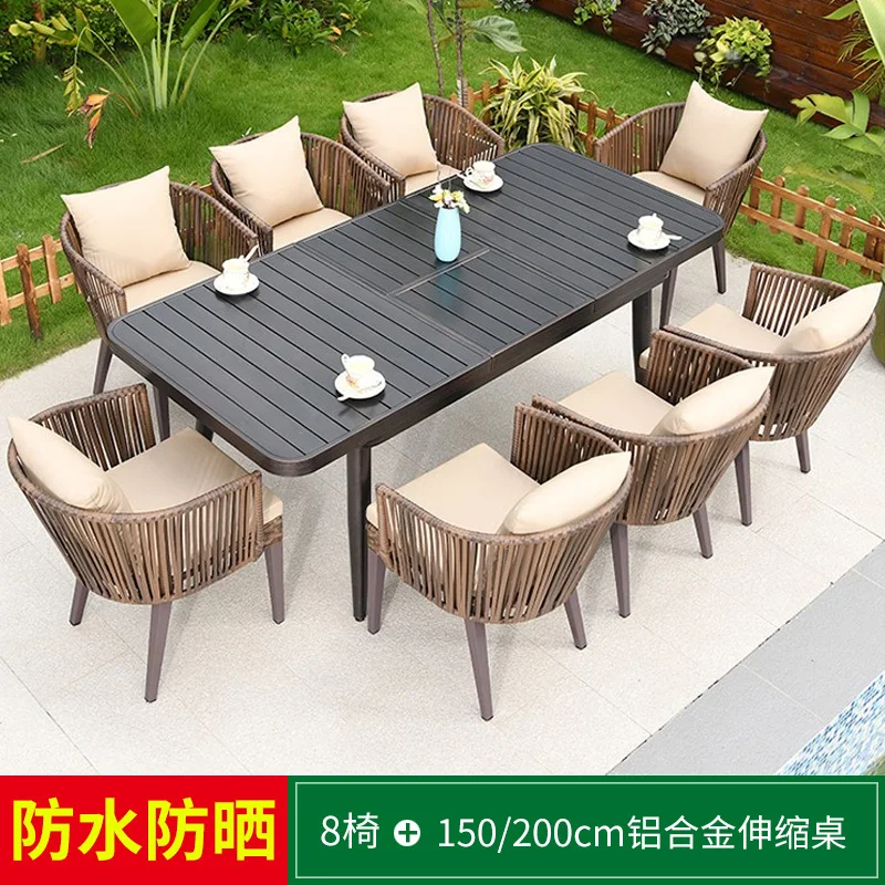 garden,table and chair,terrace, rattan chair, plastic wood table and chair combination, woven rattan table and chair, waterproof