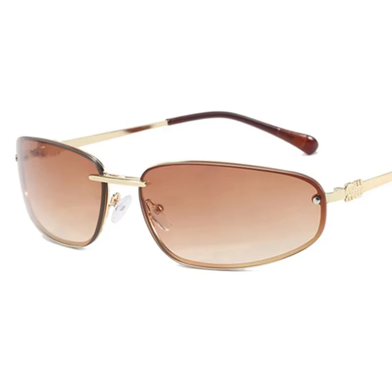 البيضاوي فرملس Y2K النظارات الشمسية الفاخرة العلامة التجارية تصميم الراقية التصميم فاسق النظارات الشمسية في الهواء الطلق الرجعية شخصية النظارات الشمسية النساء