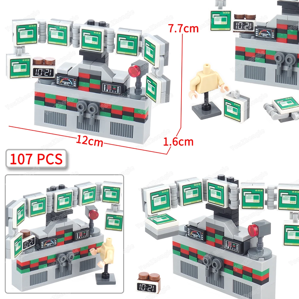 

Smart Computer Research Bench Building Block Assembly MOC Figures Technology Equipment AI Data Angle Screen Model Gifts Boy Toys