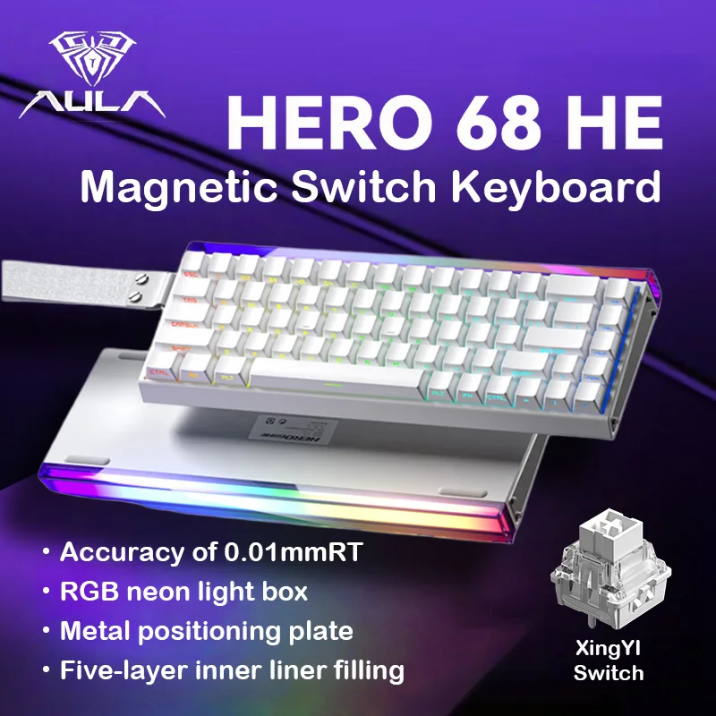 AULA HERO 68 HE Gaming Mechanical Keyboard Magnetic Axis RT Wired RGB Lighting 8K Polling Rate Side Engraving