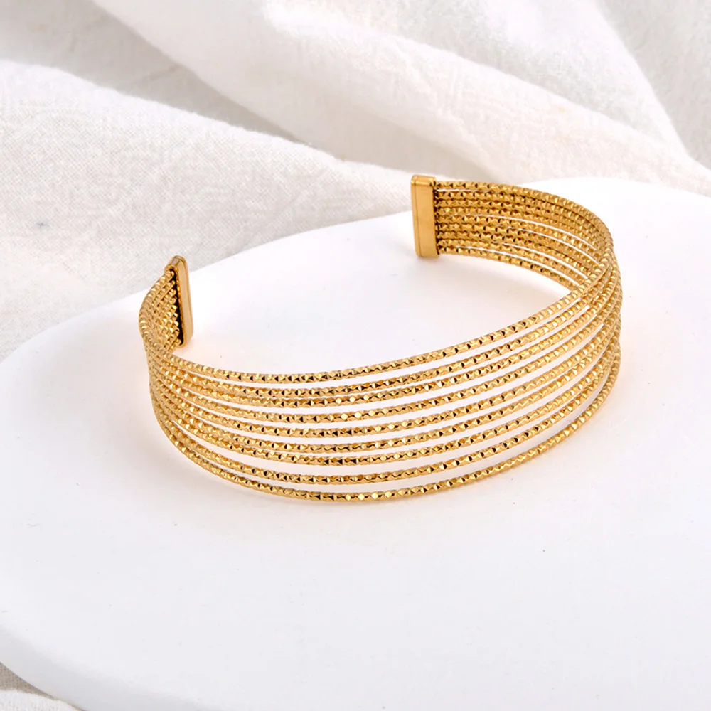 

JeeMango Metal Multi Layer Cuff Open Bracelets Bangle for Women Stainless Steel Gold PVD Plated Waterproof Wrist Jewelry JB24118