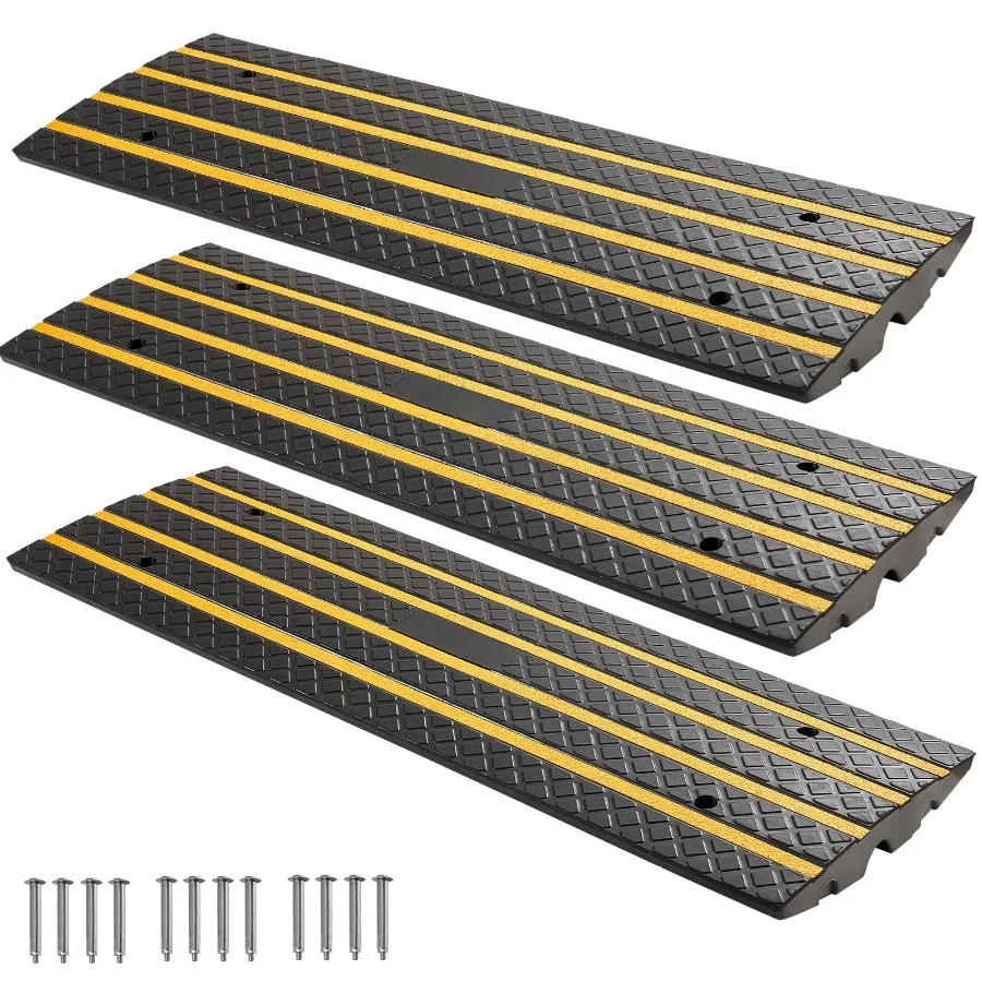

Car Driveway Rubber Curb Ramp 33069 lbs Load Capacity 2.6 inch Rise Curbside Bridge Ramp with Yellow Reflective Strips Suitable