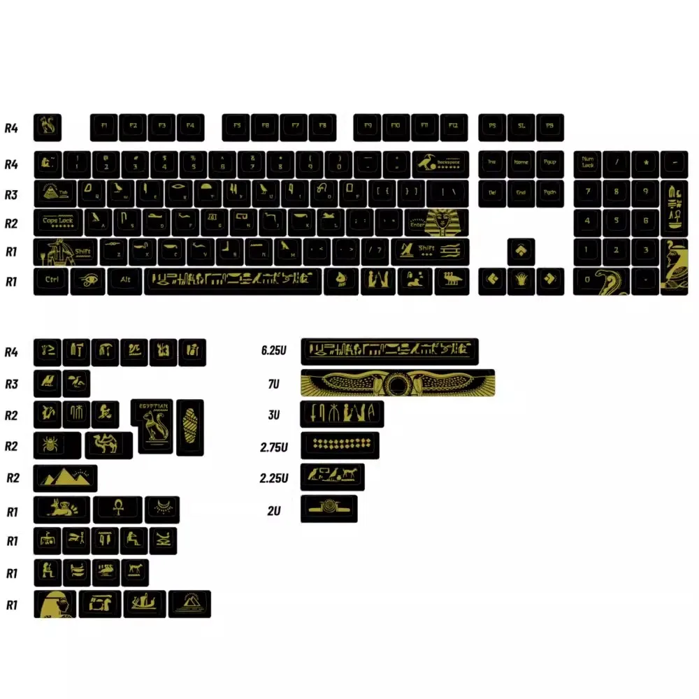 Imagem -05 - Secret of Egypt Pharaoh Keycaps Pbt Dye-subbed Key Caps Perfil Cereja Gmk Black Gold Teclado de Luxo para Teclado mx Switch Conjunto