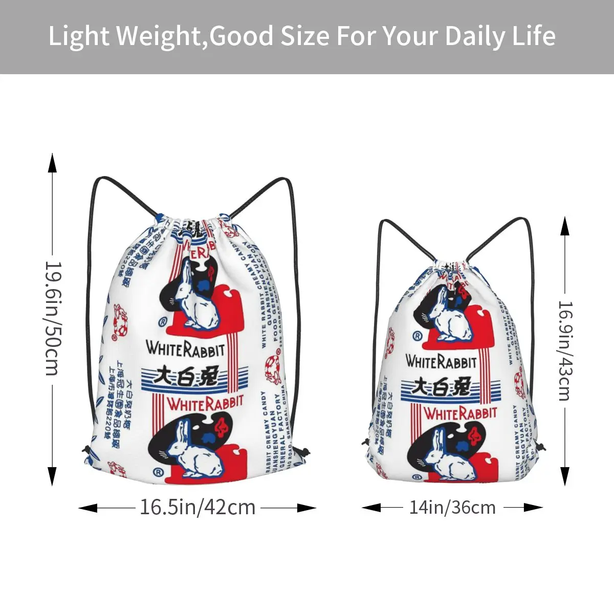 White Rabbit Candy Backpacks Multi-function Drawstring Bundle Pocket Sports Bag Book Bags for Man Woman Students