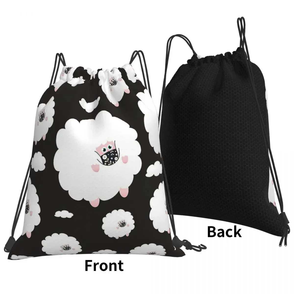 Masked Sheep In The Sky Black Backpacks Casual Drawstring Bags Drawstring Bundle Pocket Shoes Bag Book Bags For Travel Students