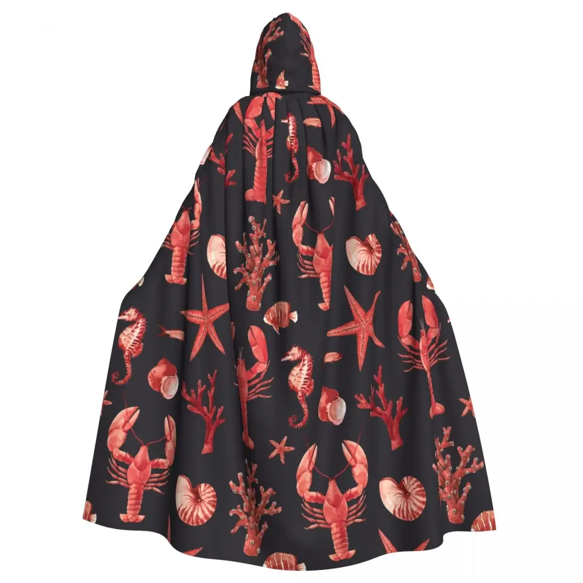 Adult  Cape Hooded Watercolor Lobsters Starfish Corals Medieval Costume Witch Wicca Vampire Carnival Party