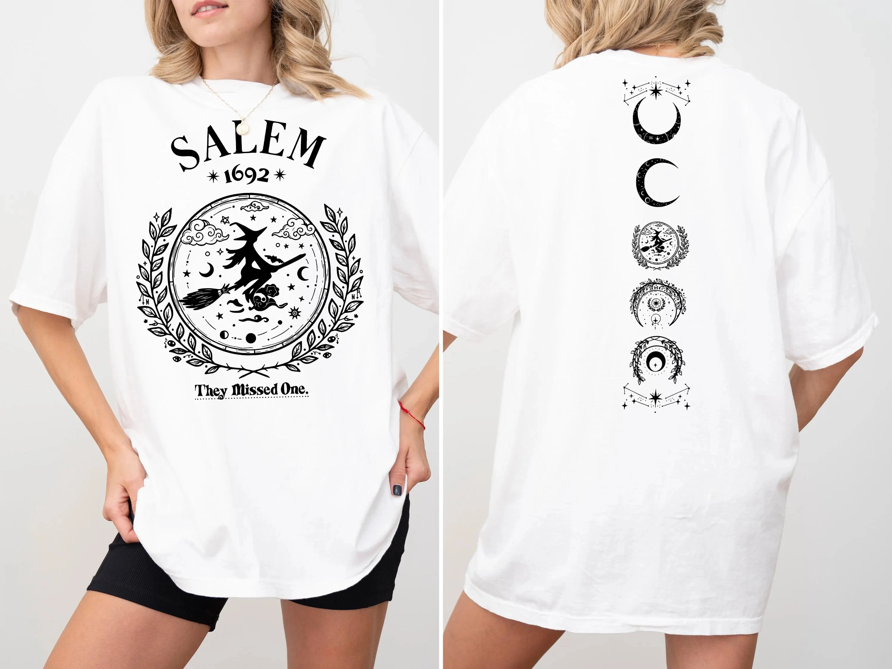 Summer Women's Salem Witch  Print T-shirt Cotton and Breathable Short Sleeve Streetwear Oversized Loose Casual