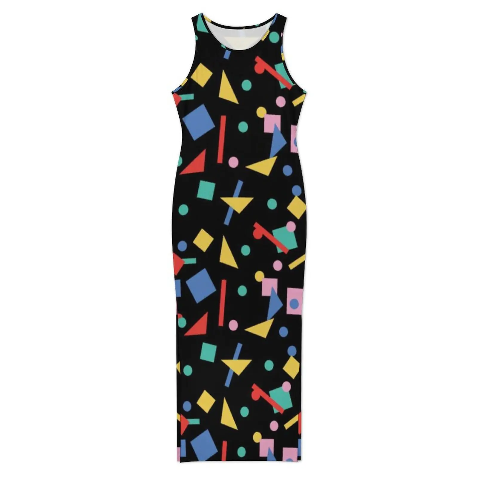 Retro 80S Design Aesthetic Bodycon Dress Summer Pop Art Geometric Shapes Club Party Maxi Dresses Women Fashion Dress Large Size