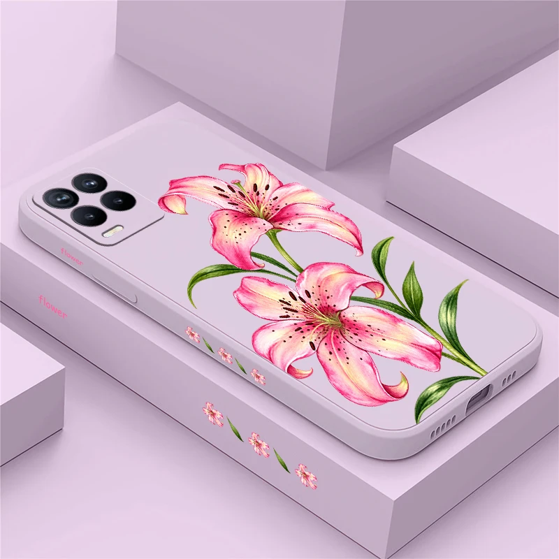 Pink Flowers Case For OPPO Realme GT2 NEO2 GT Master Narzo 20 60 Pro 30A 50i Prime Q3 Q5 Pro Carnival Note 50 80 P3 Soft hoesjes