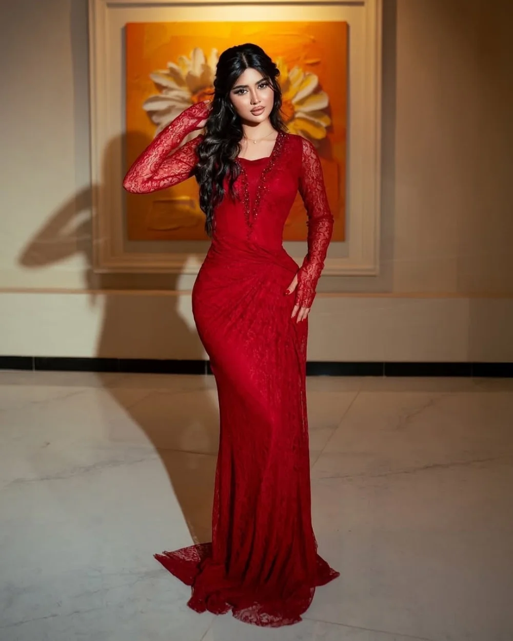 

Customized Modern Style Fashion Lace Beading Pleat Mermaid Scoop Neck Long Dresses Bespoke Occasion Dresses Sizes Available Sexy