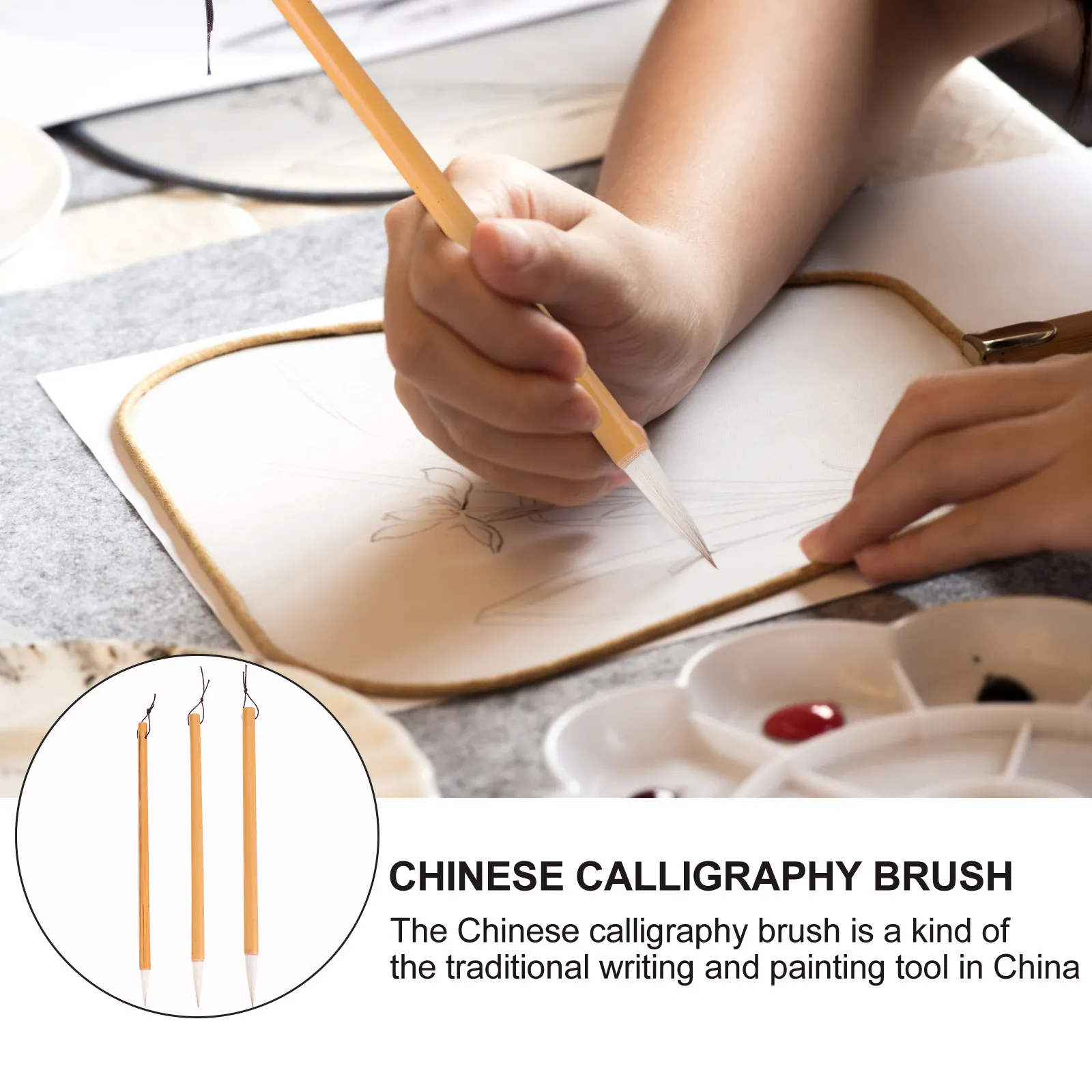 3Pcs Professional Chinese Calligraphy Brush Set Fine Wool Tip Bamboo Handle Excellent Water Retention for Writing Painting Art