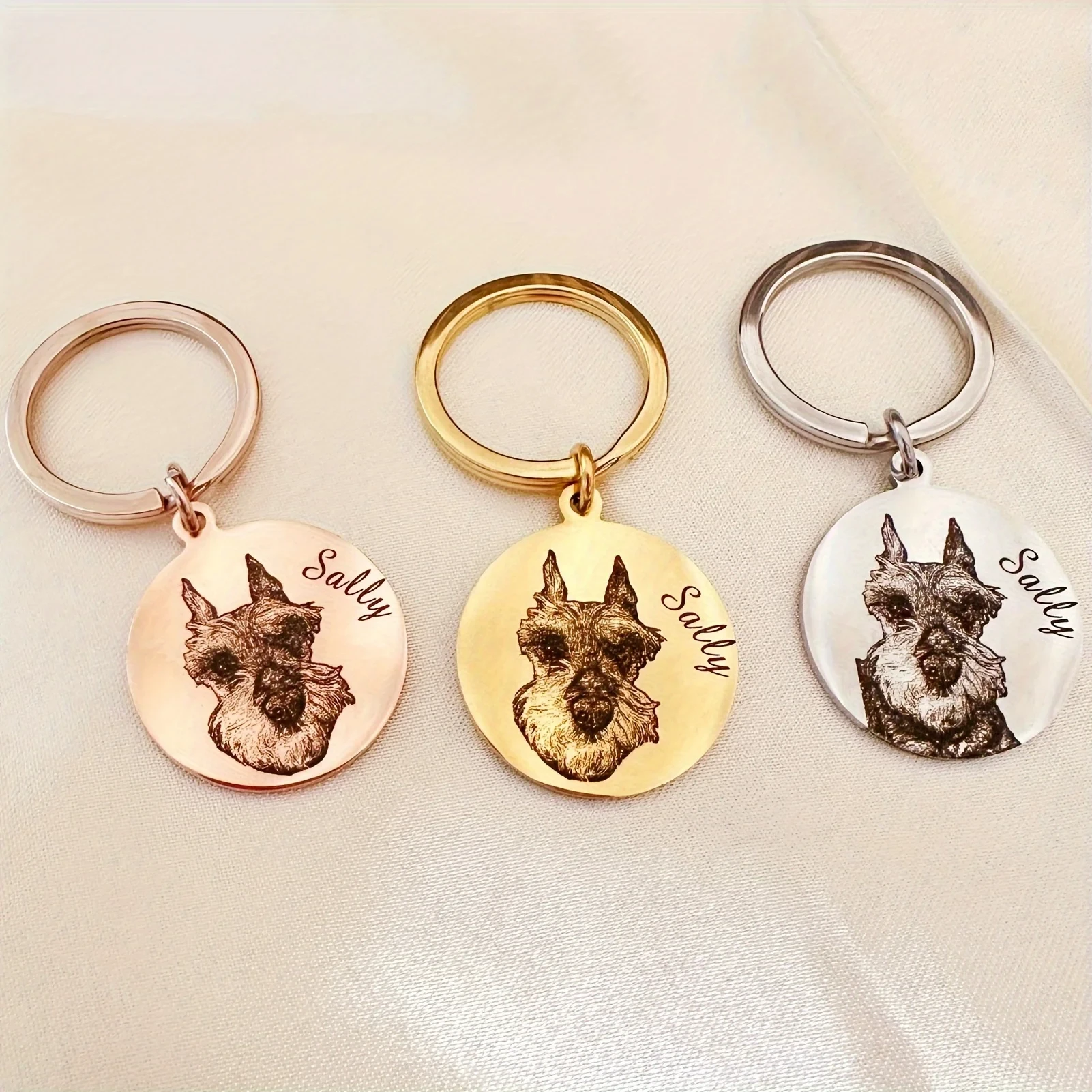

Custom Personalized Pet Cat Dog Laser Engraved Photo Portrait Name Key Chain Stainless Steel Favorite Souvenir Jewelry Gift