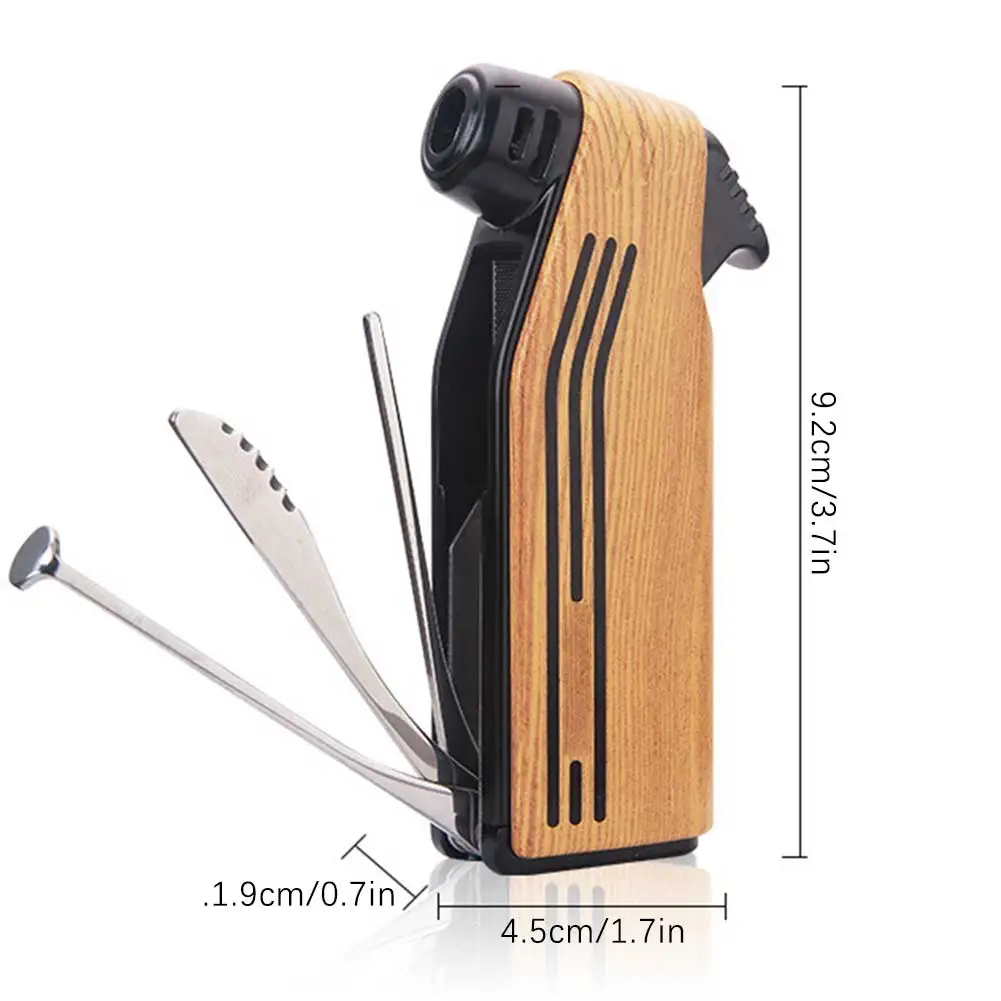 

Креативная зажигалка с 3-струйным фонариком, специальная для сигар 5-в-1 со встроенным V-образным резаком для сигар, портативный многофункциональный